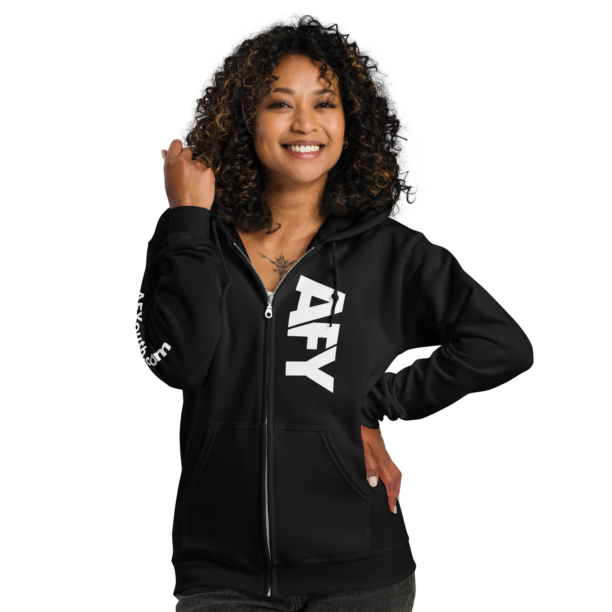 AFY Unisex Heavy Blend Zip Hoodie White Logo - Image 6